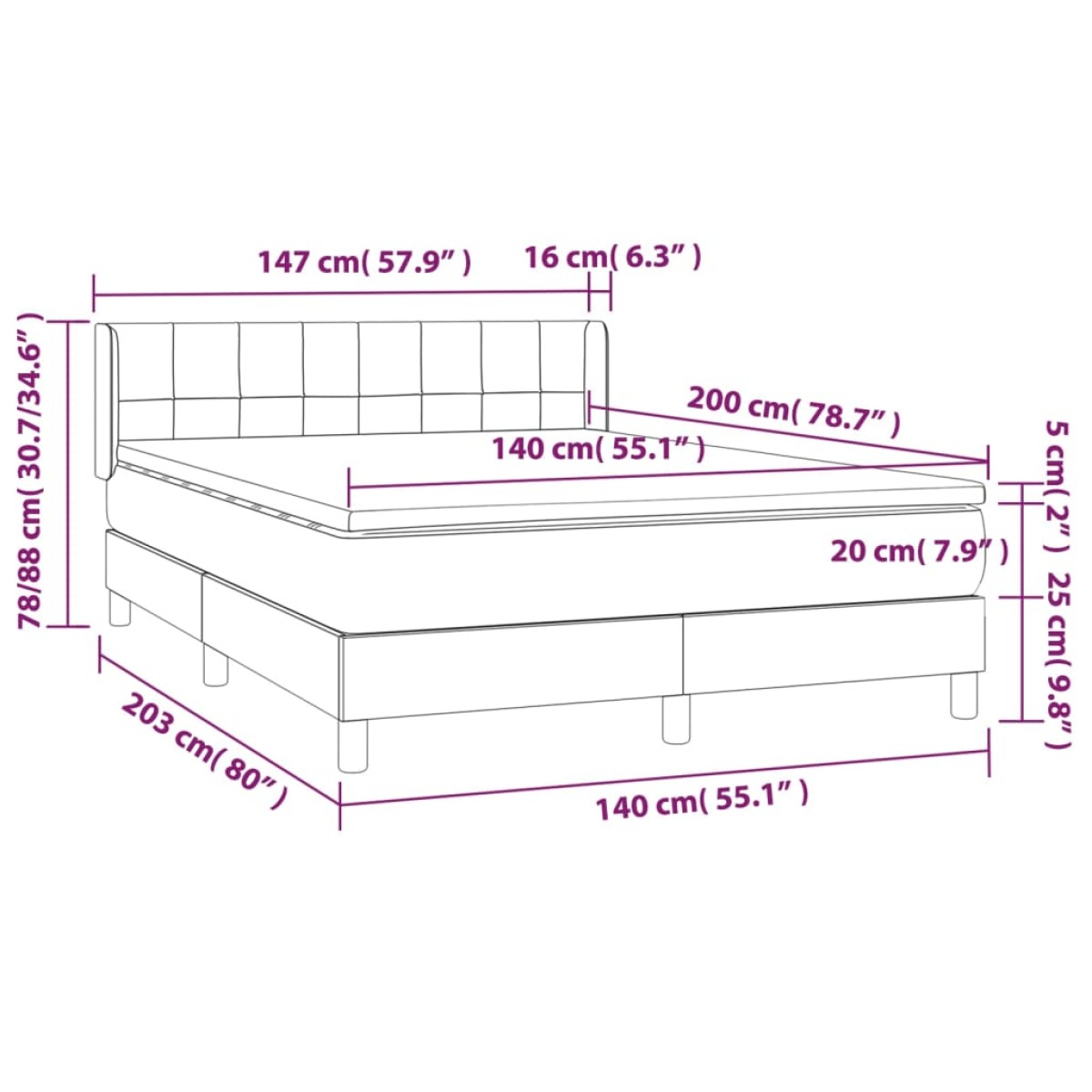 vidaXL Κρεβάτι Boxspring με Στρώμα Taupe 140x200 εκ. Υφασμάτινο