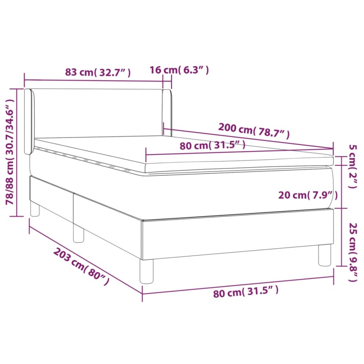vidaXL Κρεβάτι Boxspring με Στρώμα Καπουτσίνο 80x200 εκ. Συνθ. Δέρμα