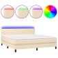 vidaXL Κρεβάτι Boxspring με Στρώμα & LED Κρεμ 180x200 εκ. Υφασμάτινο