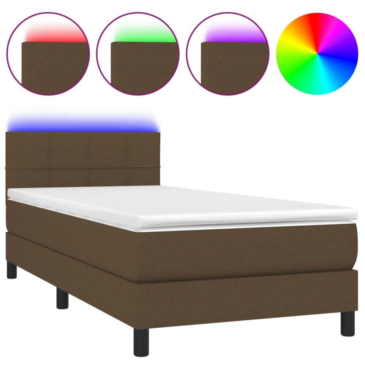 vidaXL Κρεβάτι Boxspring με Στρώμα & LED Σκ.Καφέ 80x200 εκ. Υφασμάτινο