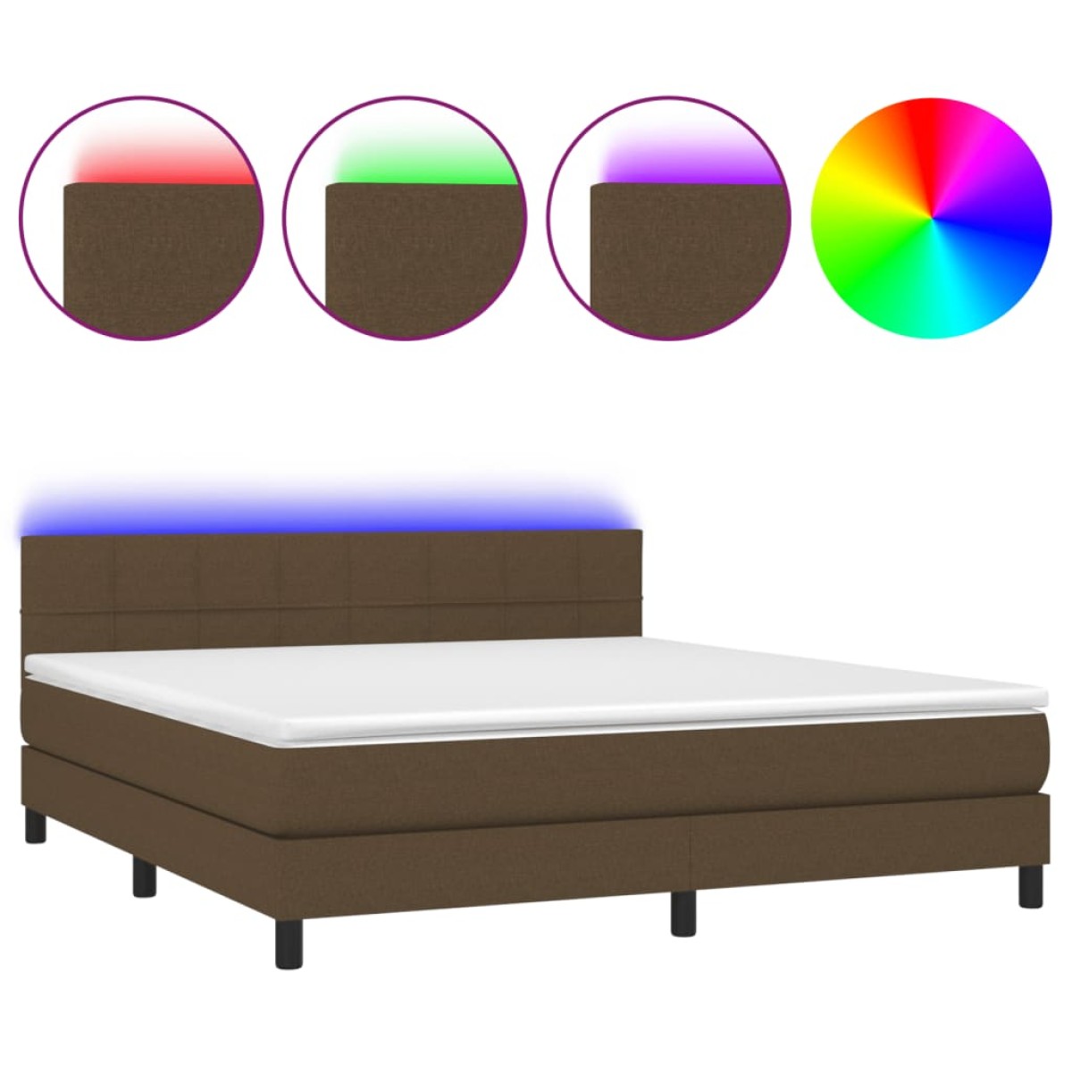 vidaXL Κρεβάτι Boxspring με Στρώμα & LED Σκ.Καφέ 180x200εκ. Υφασμάτινο