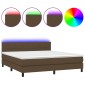 vidaXL Κρεβάτι Boxspring με Στρώμα & LED Σκ.Καφέ 180x200εκ. Υφασμάτινο
