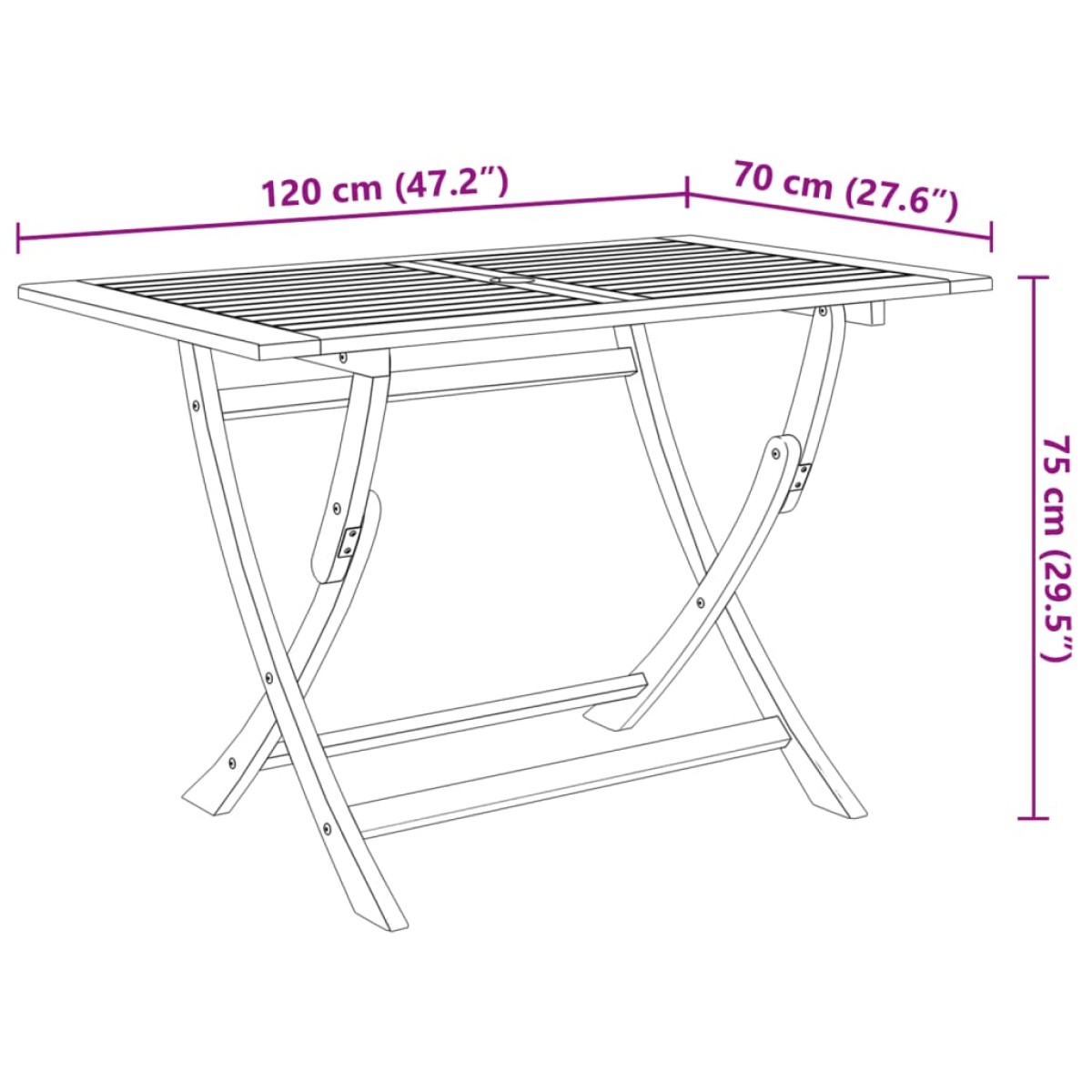 vidaXL Τραπέζι Κήπου Πτυσσόμενο 120 x 70 x 75 εκ. Μασίφ Ξύλο Ακακίας
