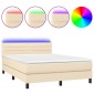 vidaXL Κρεβάτι Boxspring με Στρώμα & LED Κρεμ 140x200 εκ. Υφασμάτινο