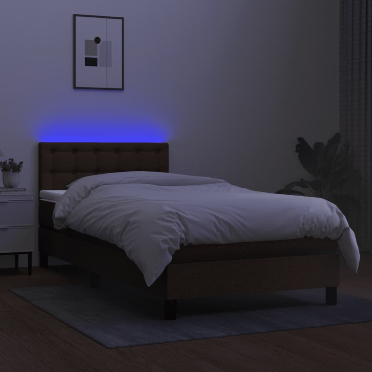vidaXL Κρεβάτι Boxspring με Στρώμα & LED Σκ.Καφέ 80x200 εκ. Υφασμάτινο