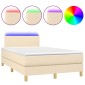 vidaXL Κρεβάτι Boxspring με Στρώμα & LED Κρεμ 120x200 εκ. Υφασμάτινο