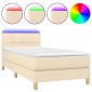 vidaXL Κρεβάτι Boxspring με Στρώμα & LED Κρεμ 90x190 εκ. Υφασμάτινο