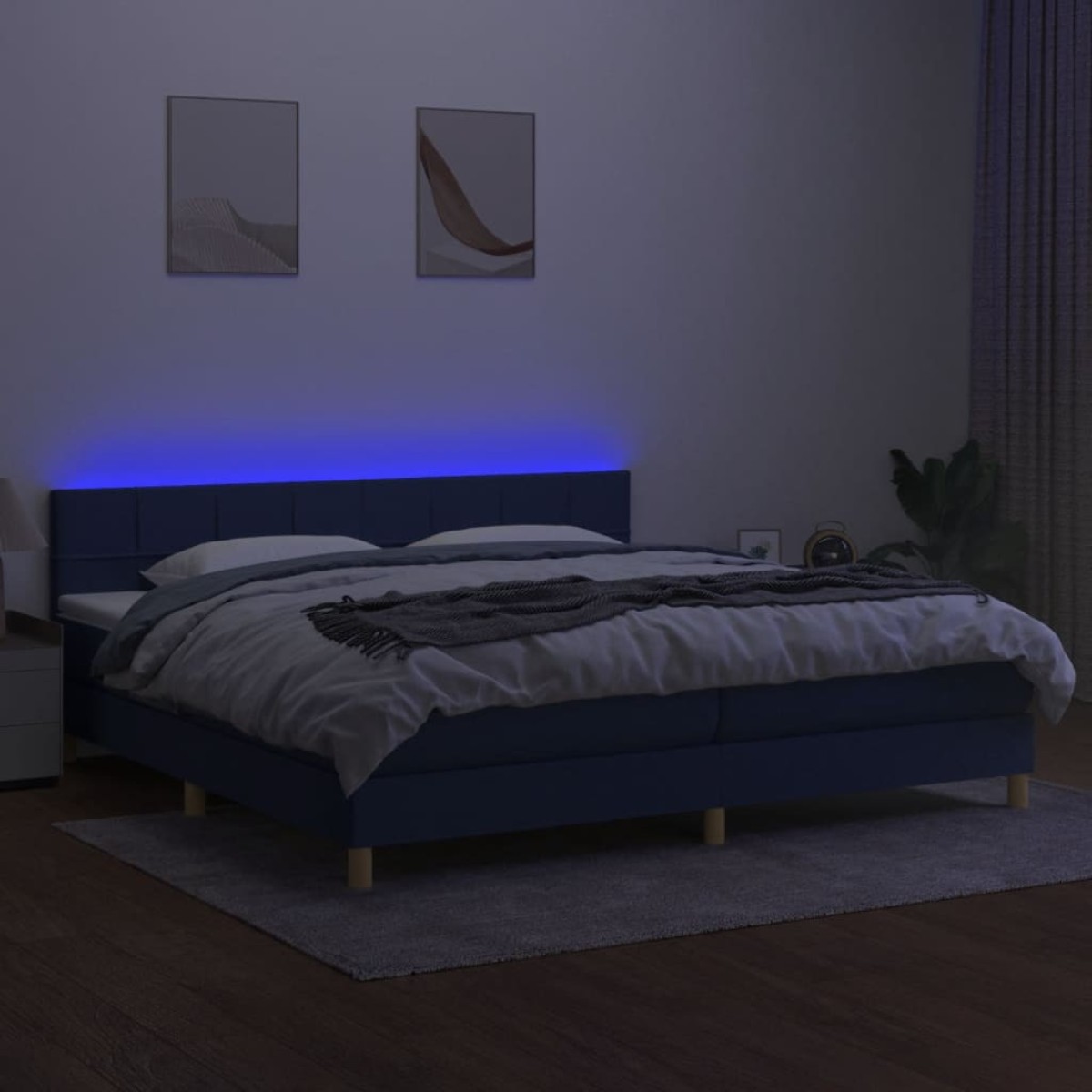 vidaXL Κρεβάτι Boxspring με Στρώμα & LED Μπλε 200x200 εκ. Υφασμάτινο