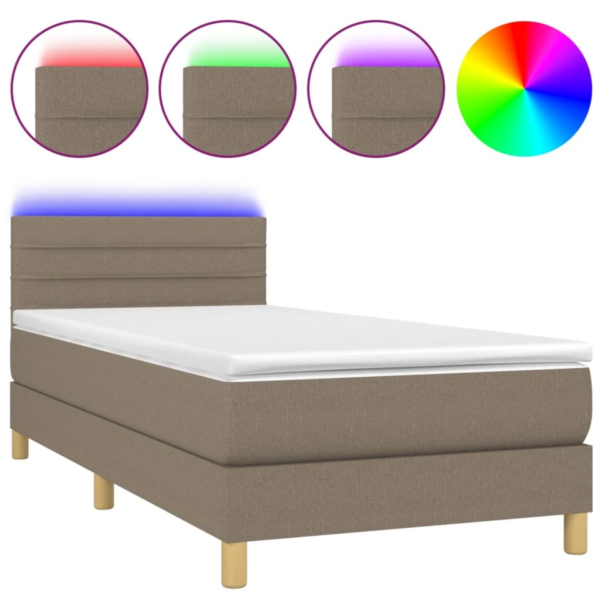 vidaXL Κρεβάτι Boxspring με Στρώμα & LED Taupe 90x200 εκ. Υφασμάτινο