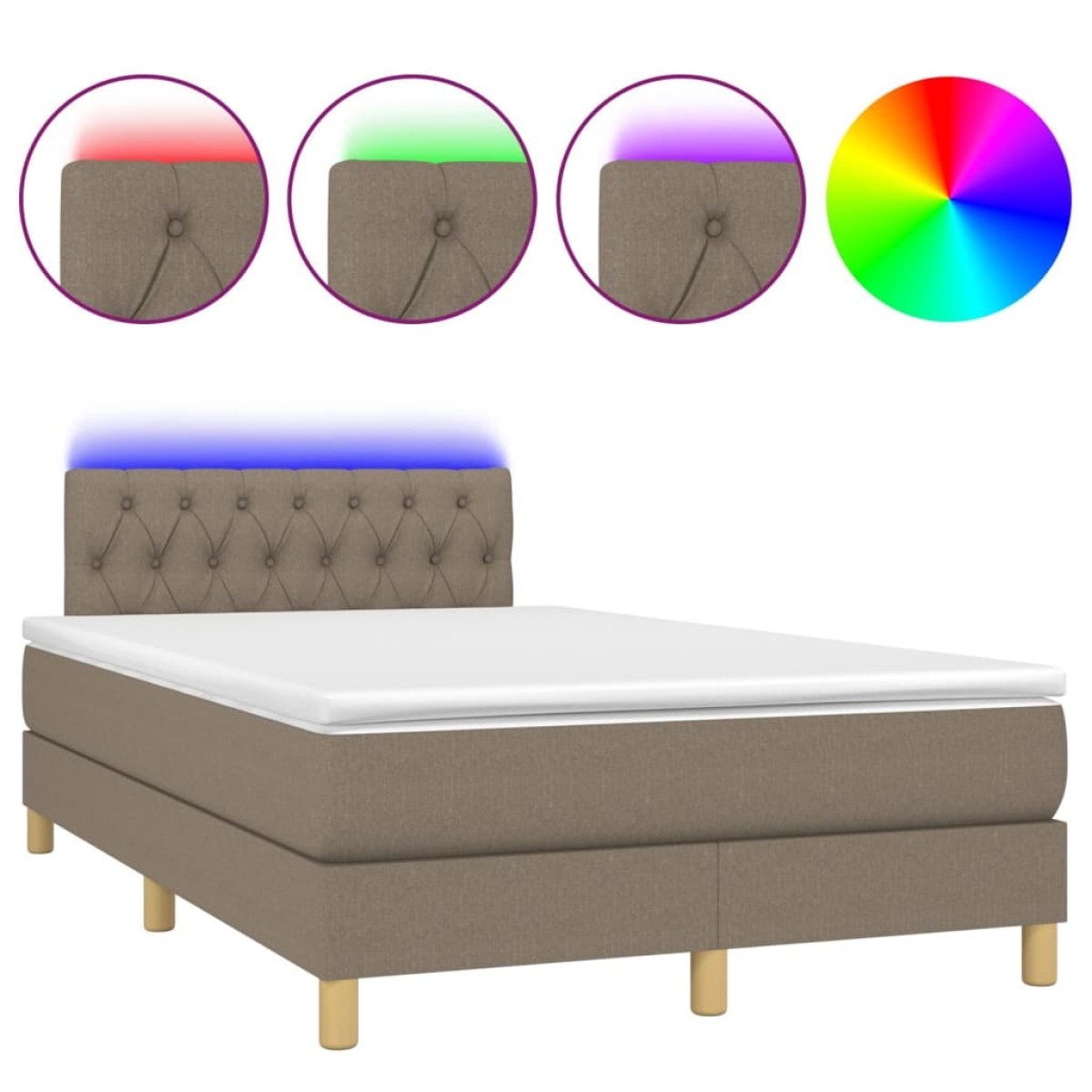 vidaXL Κρεβάτι Boxspring με Στρώμα & LED Taupe 120x200 εκ. Υφασμάτινο