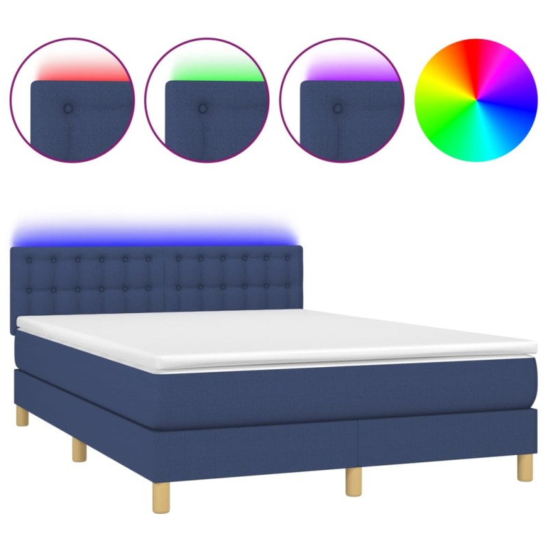 vidaXL Κρεβάτι Boxspring με Στρώμα & LED Μπλε 140x190 εκ. Υφασμάτινο