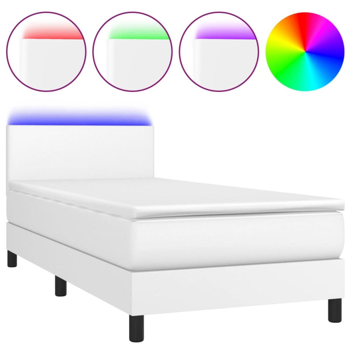 vidaXL Κρεβάτι Boxspring με Στρώμα & LED Λευκό 80x200 εκ. Συνθ. Δέρμα