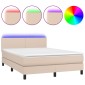 vidaXL Κρεβάτι Boxspring Στρώμα&LED Καπουτσίνο 140x200 εκ. Συνθ. Δέρμα