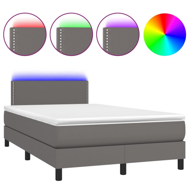 vidaXL Κρεβάτι Boxspring με Στρώμα & LED Γκρι 120x200 εκ. Συνθ. Δέρμα