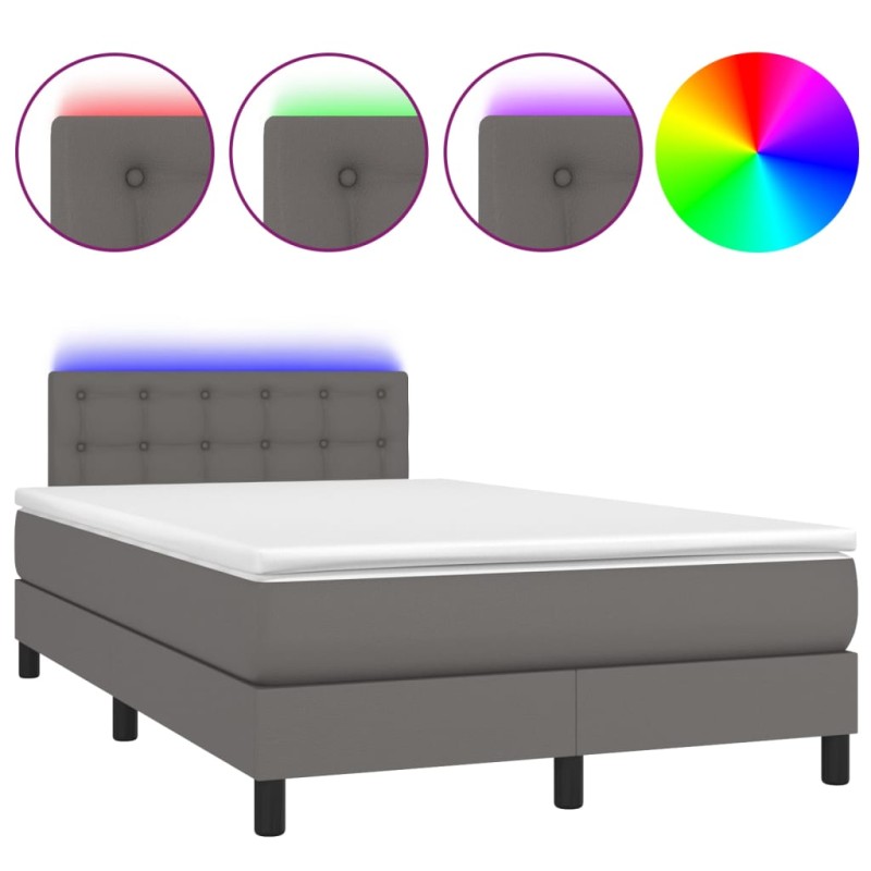 vidaXL Κρεβάτι Boxspring με Στρώμα & LED Γκρι 120x200 εκ. Συνθ. Δέρμα