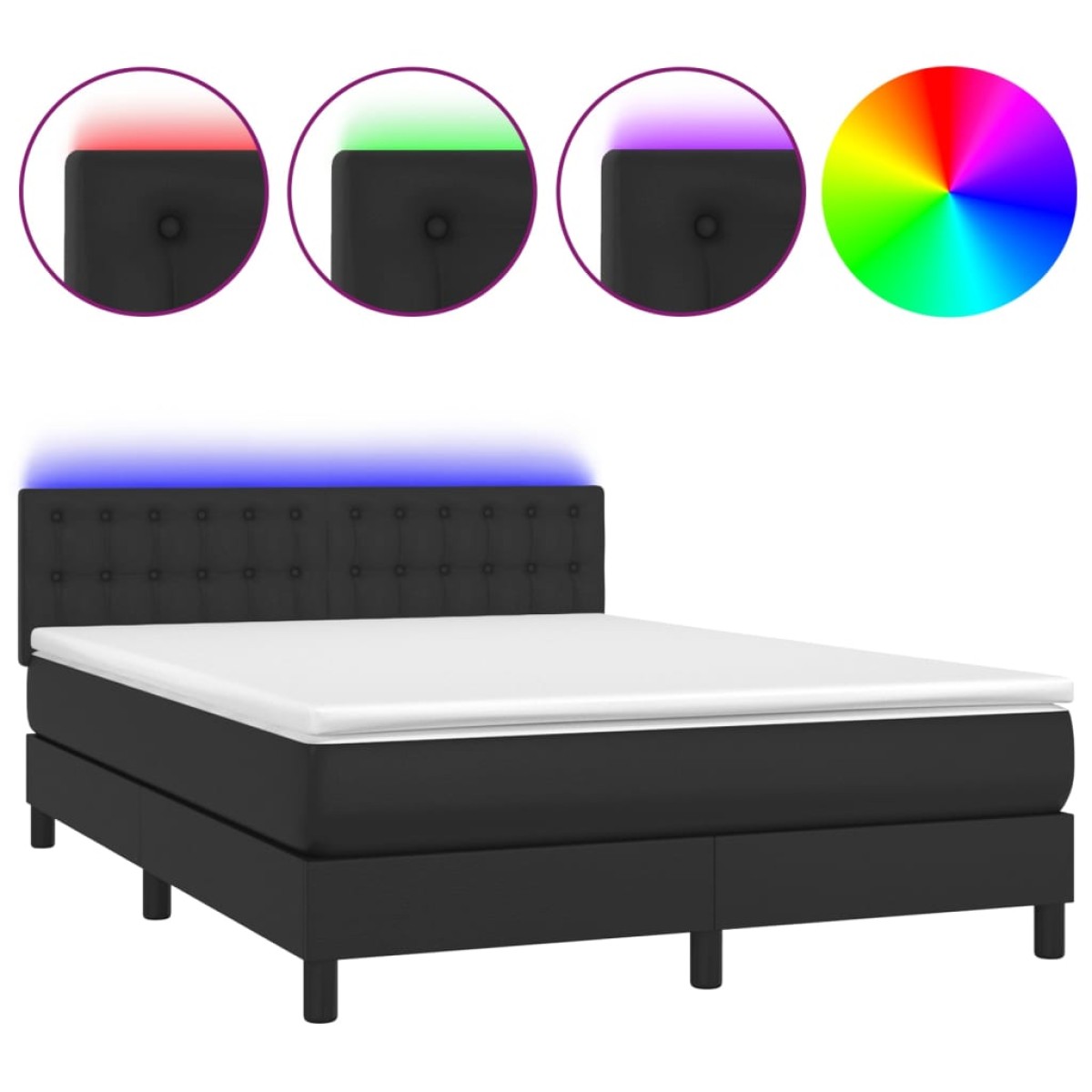 vidaXL Κρεβάτι Boxspring με Στρώμα & LED Μαύρο 140x200 εκ. Συνθ. Δέρμα