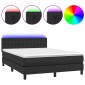 vidaXL Κρεβάτι Boxspring με Στρώμα & LED Μαύρο 140x200 εκ. Συνθ. Δέρμα