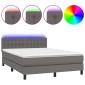 vidaXL Κρεβάτι Boxspring με Στρώμα & LED Γκρι 140x200 εκ. Συνθ. Δέρμα
