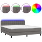vidaXL Κρεβάτι Boxspring με Στρώμα & LED Γκρι 160x200 εκ. Συνθ. Δέρμα