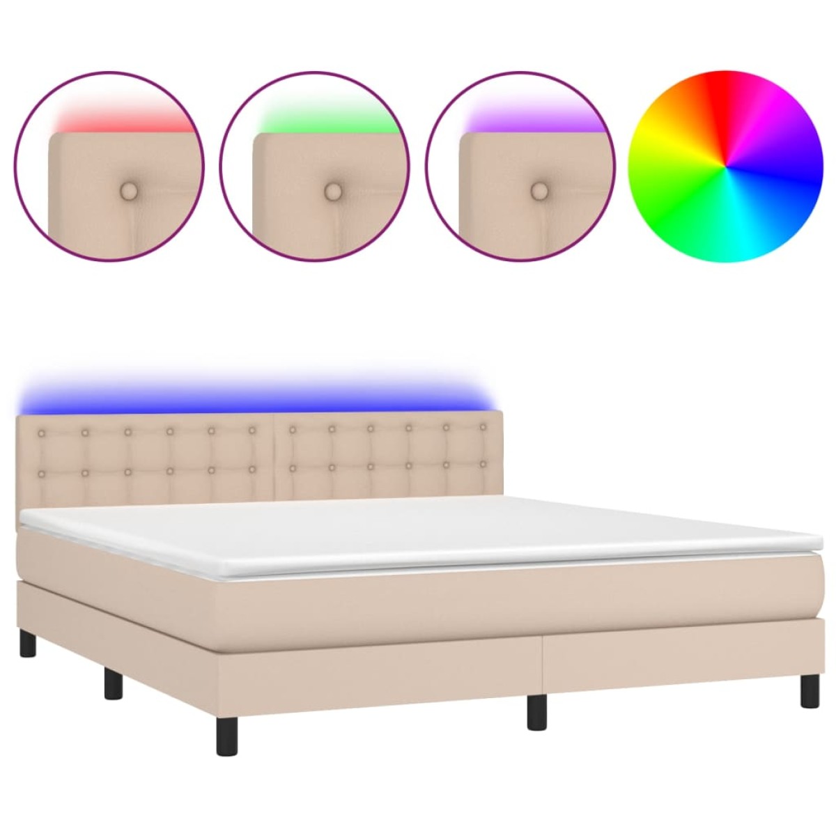 vidaXL Κρεβάτι Boxspring Στρώμα&LED Καπουτσίνο 160x200 εκ. Συνθ. Δέρμα
