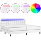 vidaXL Κρεβάτι Boxspring με Στρώμα & LED Λευκό 200x200 εκ. Συνθ. Δέρμα