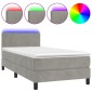 vidaXL Κρεβάτι Boxspring με Στρώμα & LED Αν.Γκρι 90x190 εκ. Βελούδινο