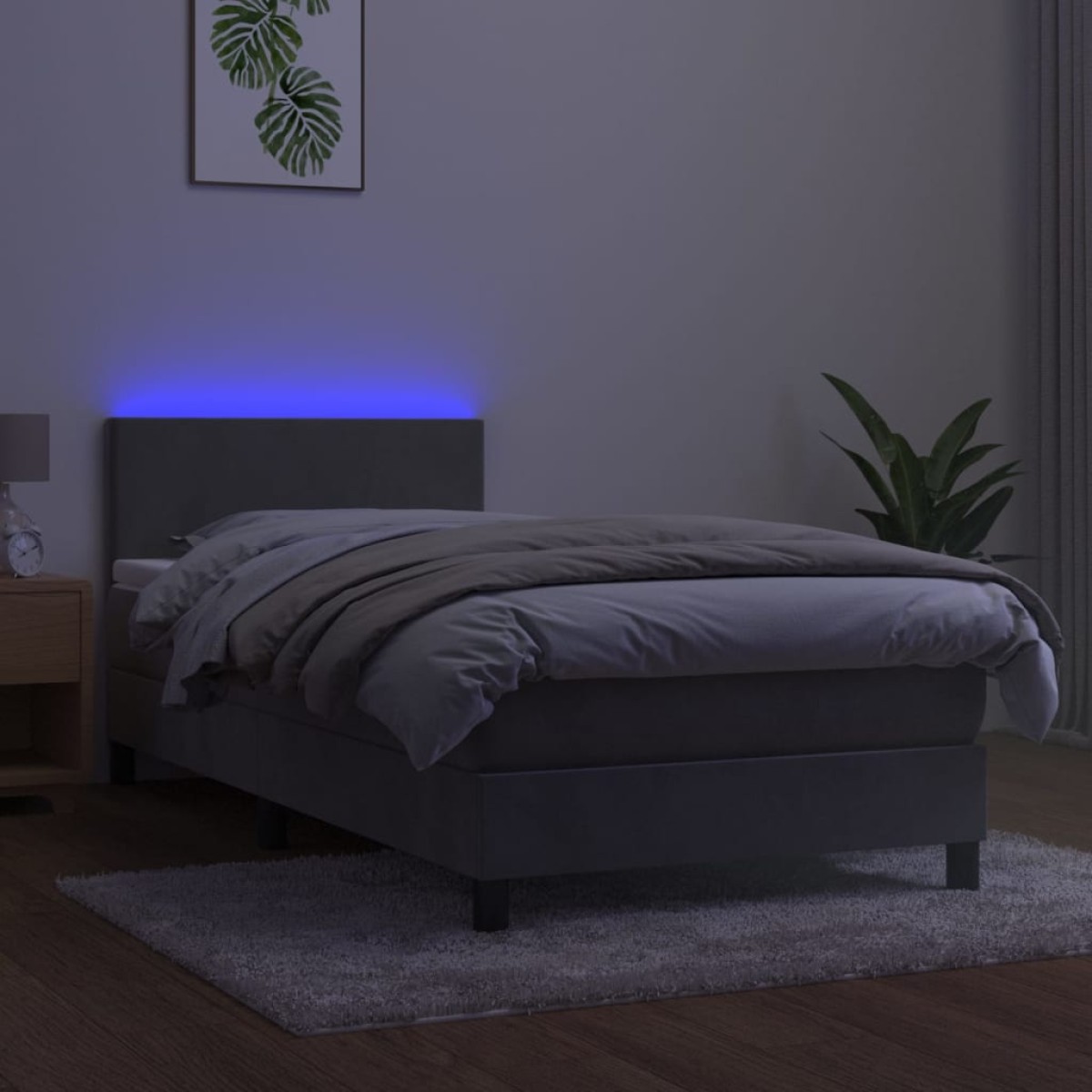 vidaXL Κρεβάτι Boxspring με Στρώμα & LED Αν.Γκρι 90x190 εκ. Βελούδινο