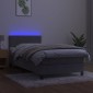 vidaXL Κρεβάτι Boxspring με Στρώμα & LED Αν.Γκρι 90x190 εκ. Βελούδινο