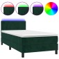 vidaXL Κρεβάτι Boxspring με Στρώμα & LED Σκ. Πράσινο 100x200εκ Βελούδο