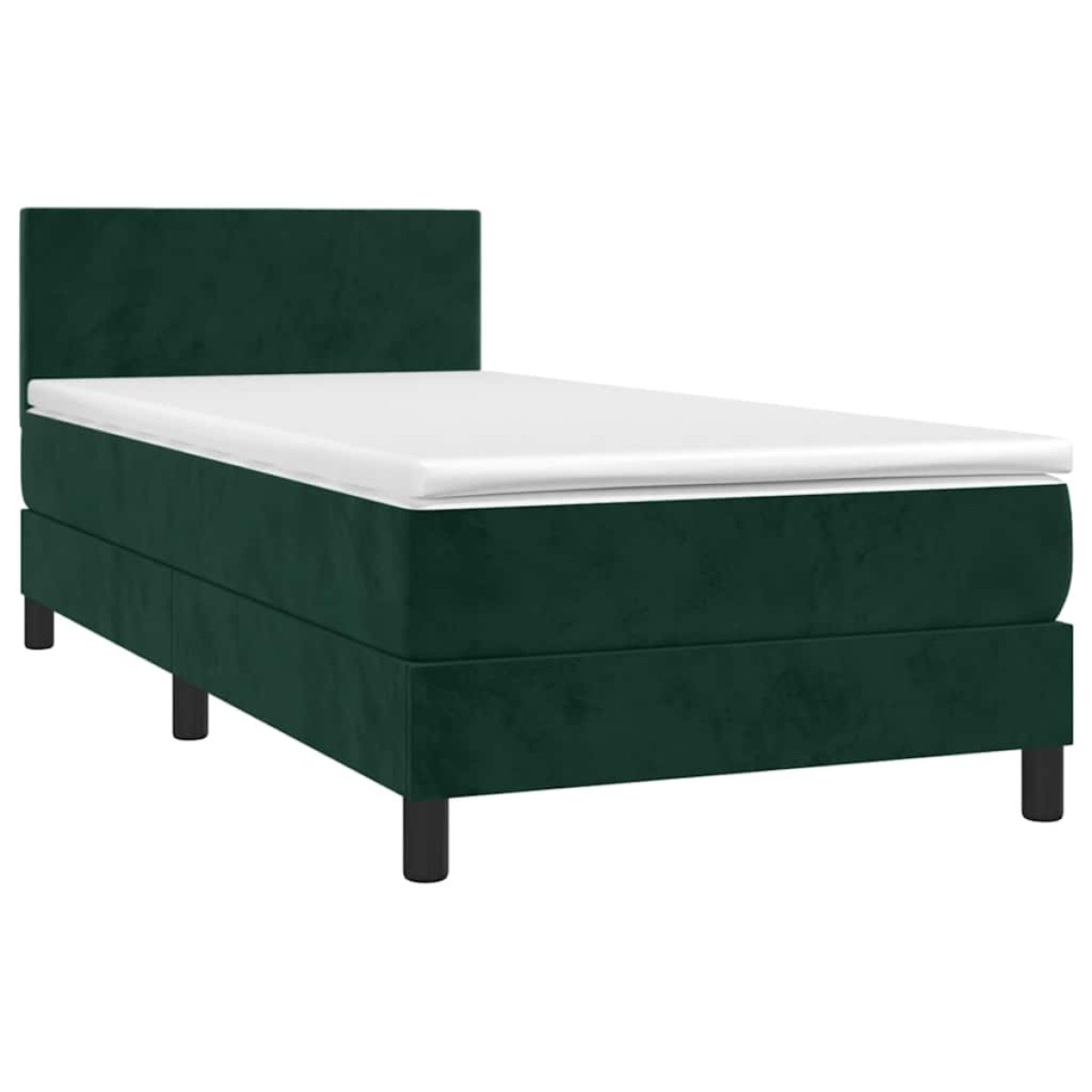 vidaXL Κρεβάτι Boxspring με Στρώμα & LED Σκ. Πράσινο 100x200εκ Βελούδο