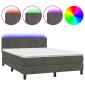 vidaXL Κρεβάτι Boxspring με Στρώμα & LED Σκ. Γκρι 140x190εκ. Βελούδινο
