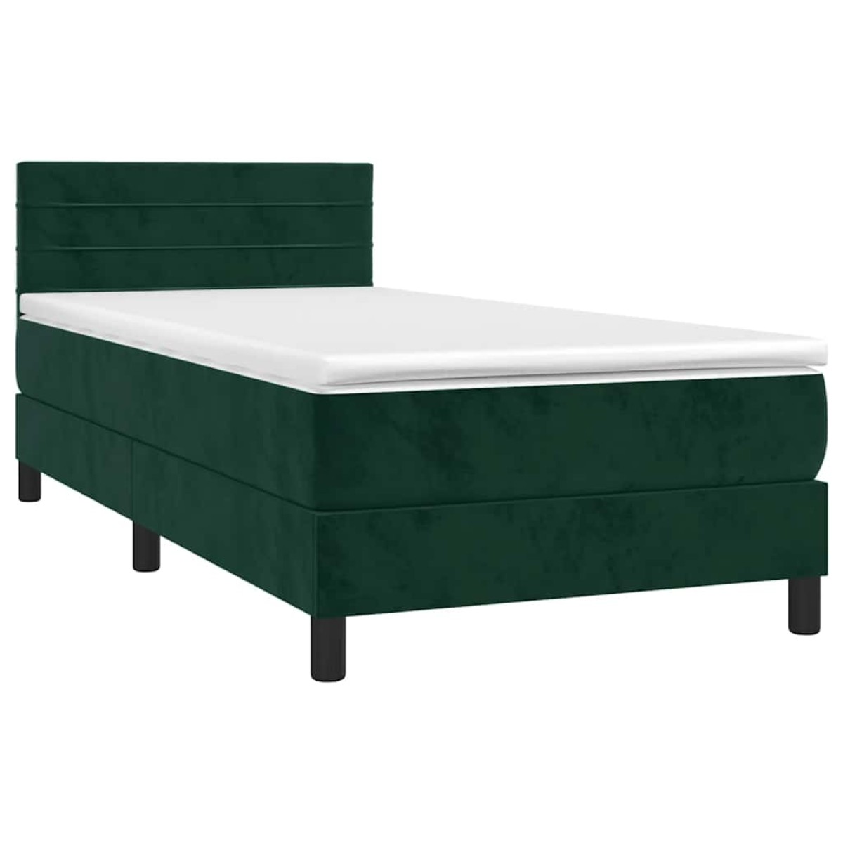 vidaXL Κρεβάτι Boxspring με Στρώμα & LED Σκ. Πράσινο 80x200 εκ Βελούδο
