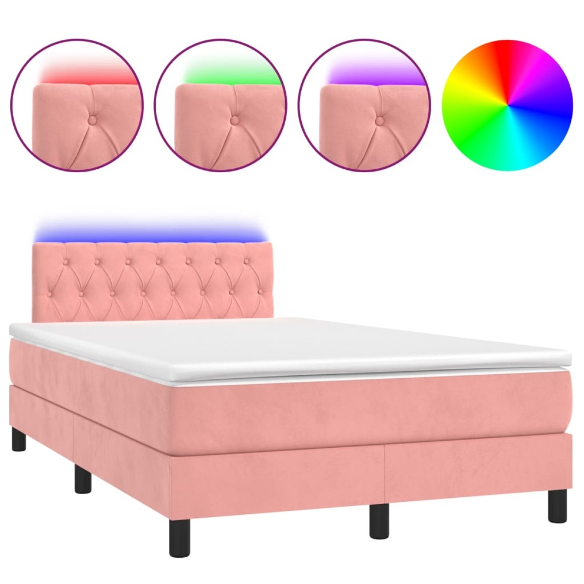 vidaXL Κρεβάτι Boxspring με Στρώμα & LED Ροζ 120x200 εκ. Βελούδινο