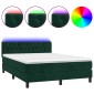 vidaXL Κρεβάτι Boxspring με Στρώμα & LED Σκ. Πράσινο 140x200εκ Βελούδο