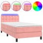 vidaXL Κρεβάτι Boxspring με Στρώμα & LED Ροζ 90x190 εκ. Βελούδινο