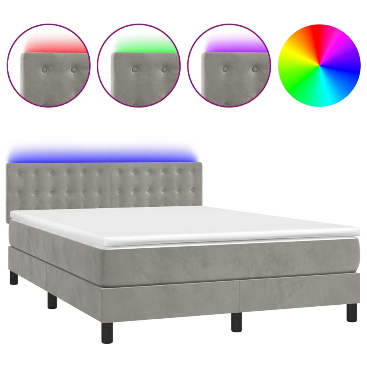 vidaXL Κρεβάτι Boxspring με Στρώμα&LED Αν. Γκρι 140x190 εκ. Βελούδινο