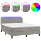 vidaXL Κρεβάτι Boxspring με Στρώμα&LED Αν. Γκρι 140x190 εκ. Βελούδινο