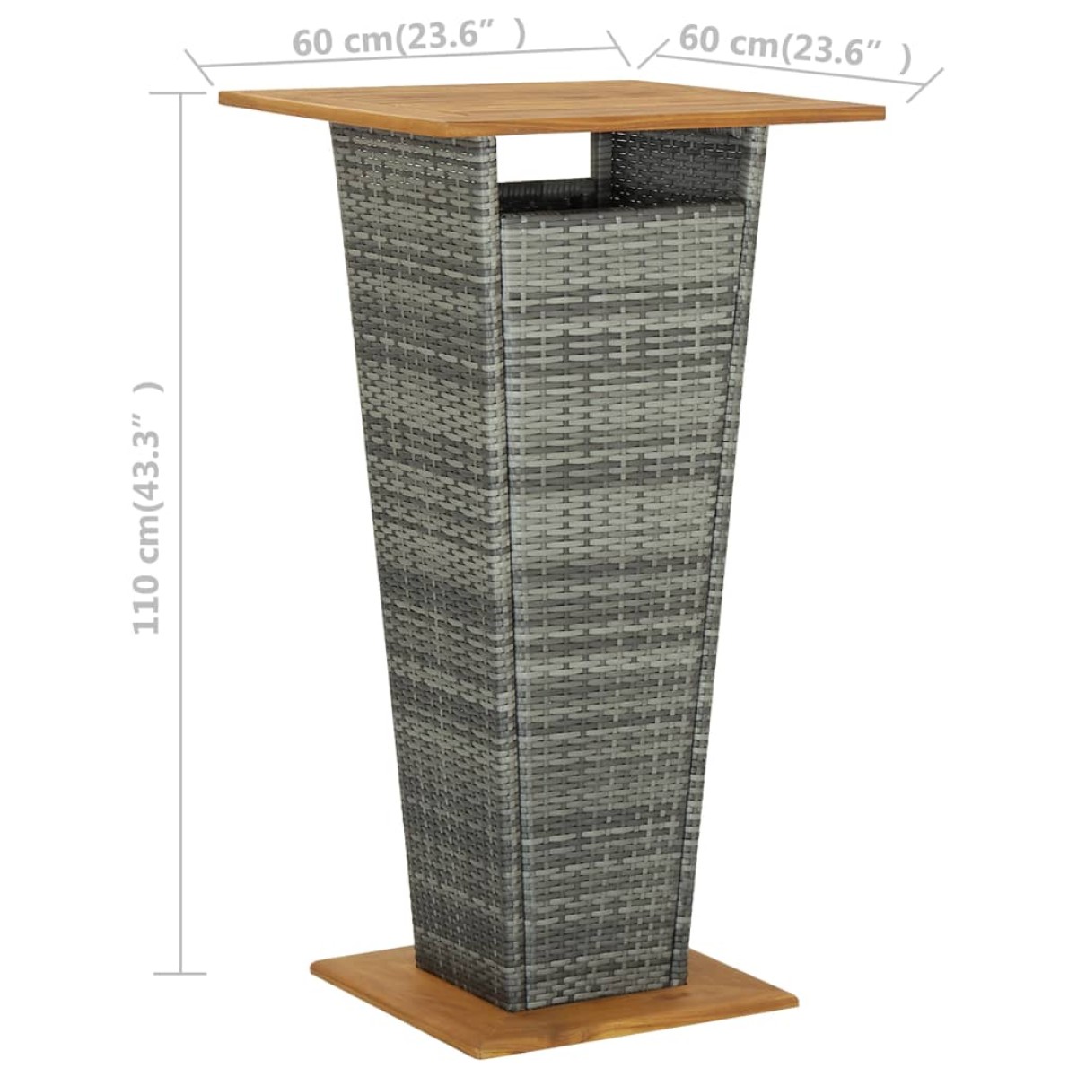vidaXL Τραπέζι Μπαρ Γκρι 60x60x110 εκ. Συνθετικό Ρατάν / Ξύλο Ακακίας