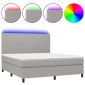 vidaXL Κρεβάτι Boxspring με Στρώμα & LED Αν.Γκρι 160x200εκ. Υφασμάτινο