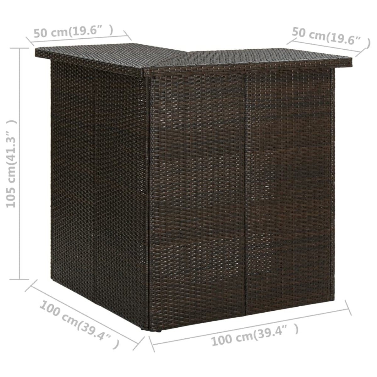 vidaXL Τραπέζι Μπαρ Γωνιακό Καφέ 100x50x105 εκ. από Συνθετικό Ρατάν