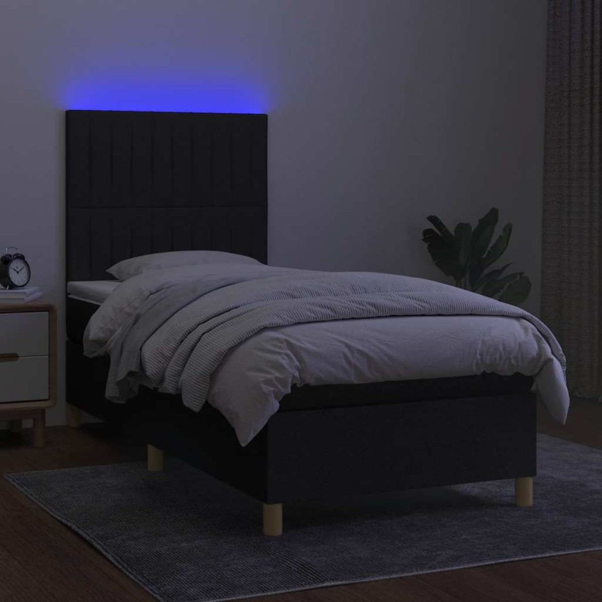 vidaXL Κρεβάτι Boxspring με Στρώμα & LED Μαύρο 90x190 εκ. Υφασμάτινο