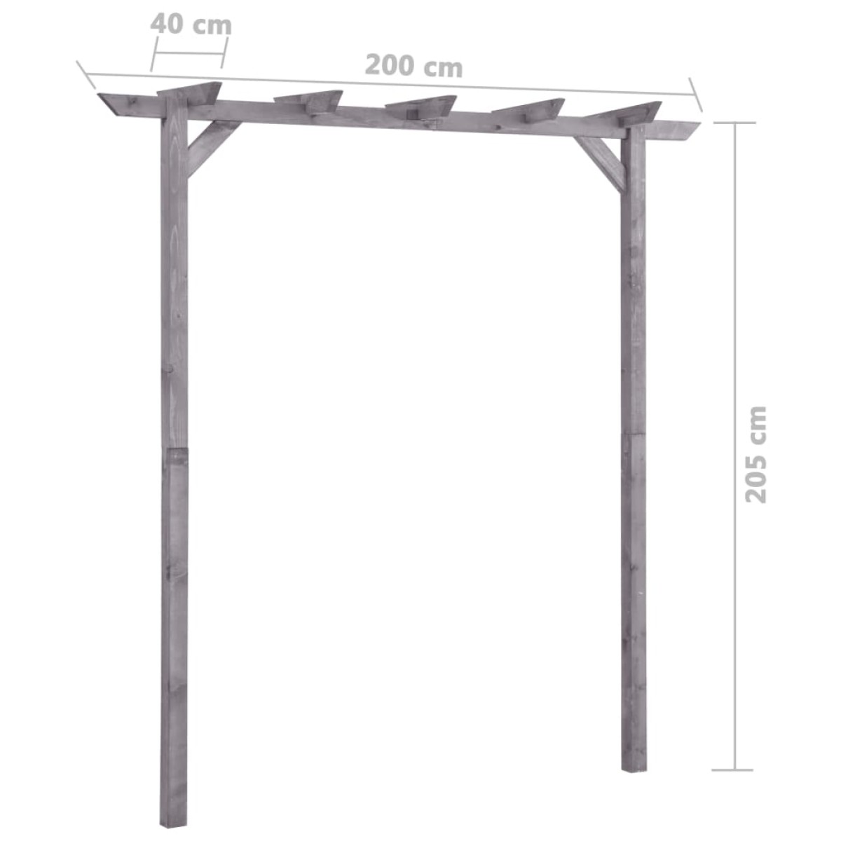 vidaXL Πέργκολα Κήπου Γκρι 200 x 40 x 205 εκ. Εμποτισμένο Ξύλο Πεύκου