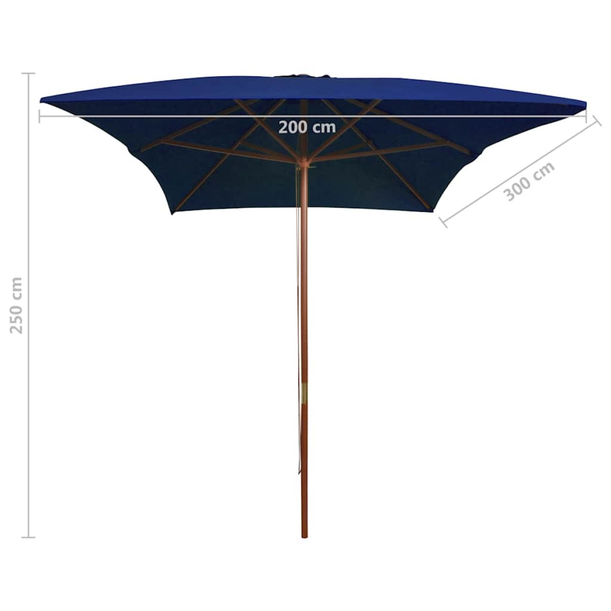 vidaXL Ομπρέλα Κήπου Μπλε 200 x 300 εκ. με Ξύλινο Ιστό
