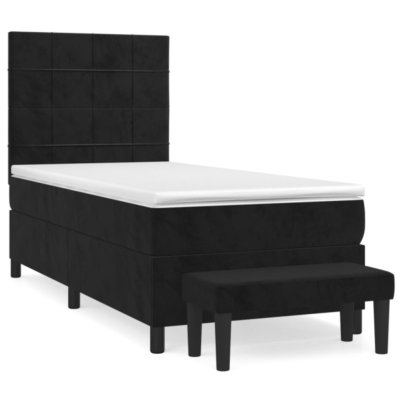 vidaXL Κρεβάτι Boxspring με Στρώμα Μαύρο 90x200 εκ. Βελούδινο