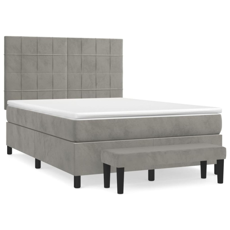 vidaXL Κρεβάτι Boxspring με Στρώμα Ανοιχτό Γκρι 140x190 εκ. Βελούδινο