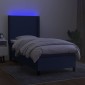vidaXL Κρεβάτι Boxspring με Στρώμα & LED Μπλε 90x200 εκ. Υφασμάτινο