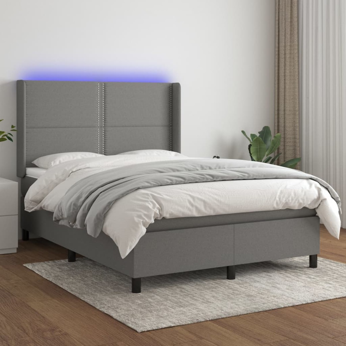 vidaXL Κρεβάτι Boxspring με Στρώμα & LED Σκ.Γκρι 140x190εκ. Υφασμάτινο