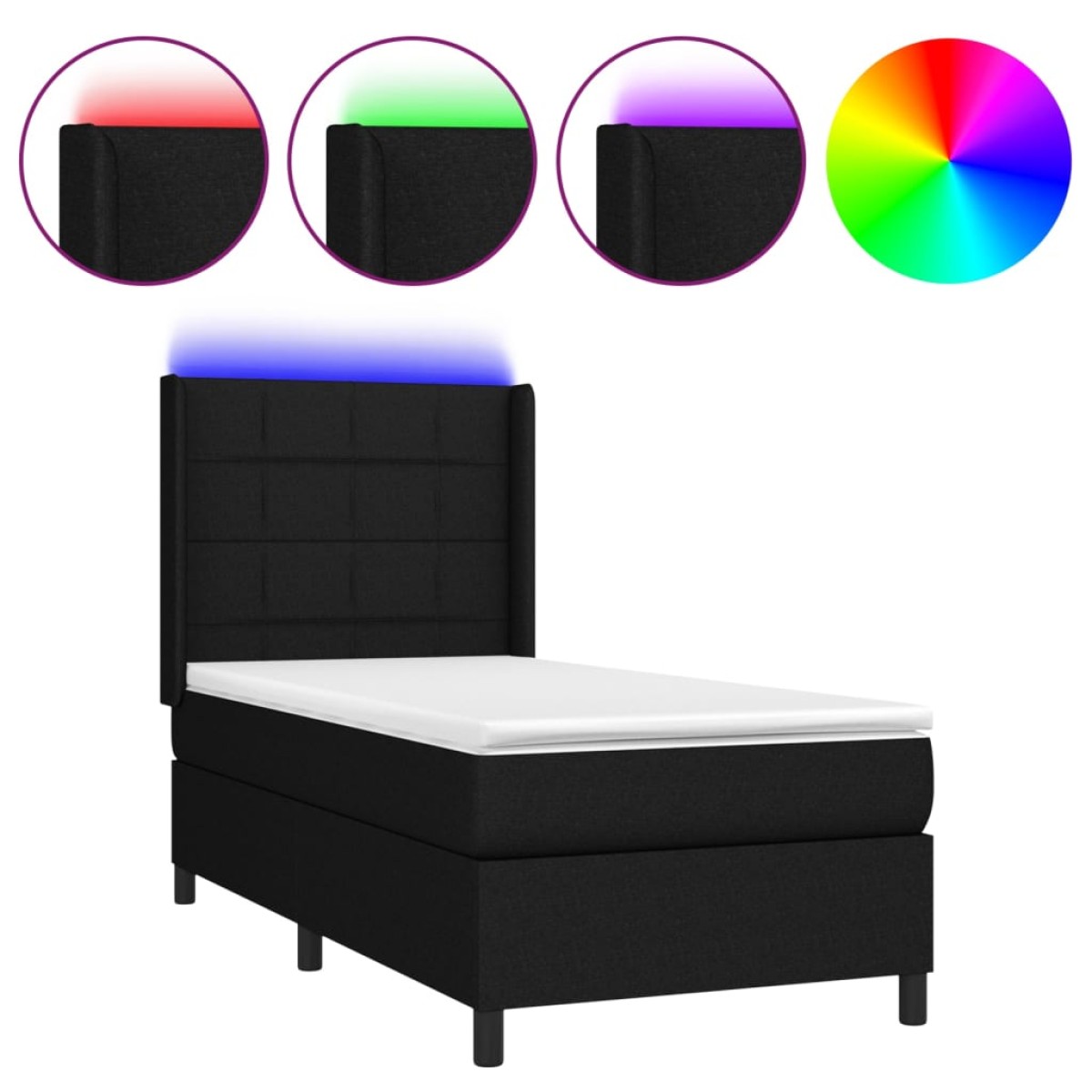 vidaXL Κρεβάτι Boxspring με Στρώμα & LED Μαύρο 80x200 εκ. Υφασμάτινο