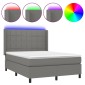 vidaXL Κρεβάτι Boxspring με Στρώμα & LED Σκ.Γκρι 140x200 εκ Υφασμάτινο