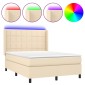 vidaXL Κρεβάτι Boxspring με Στρώμα & LED Κρεμ 140x200 εκ. Υφασμάτινο